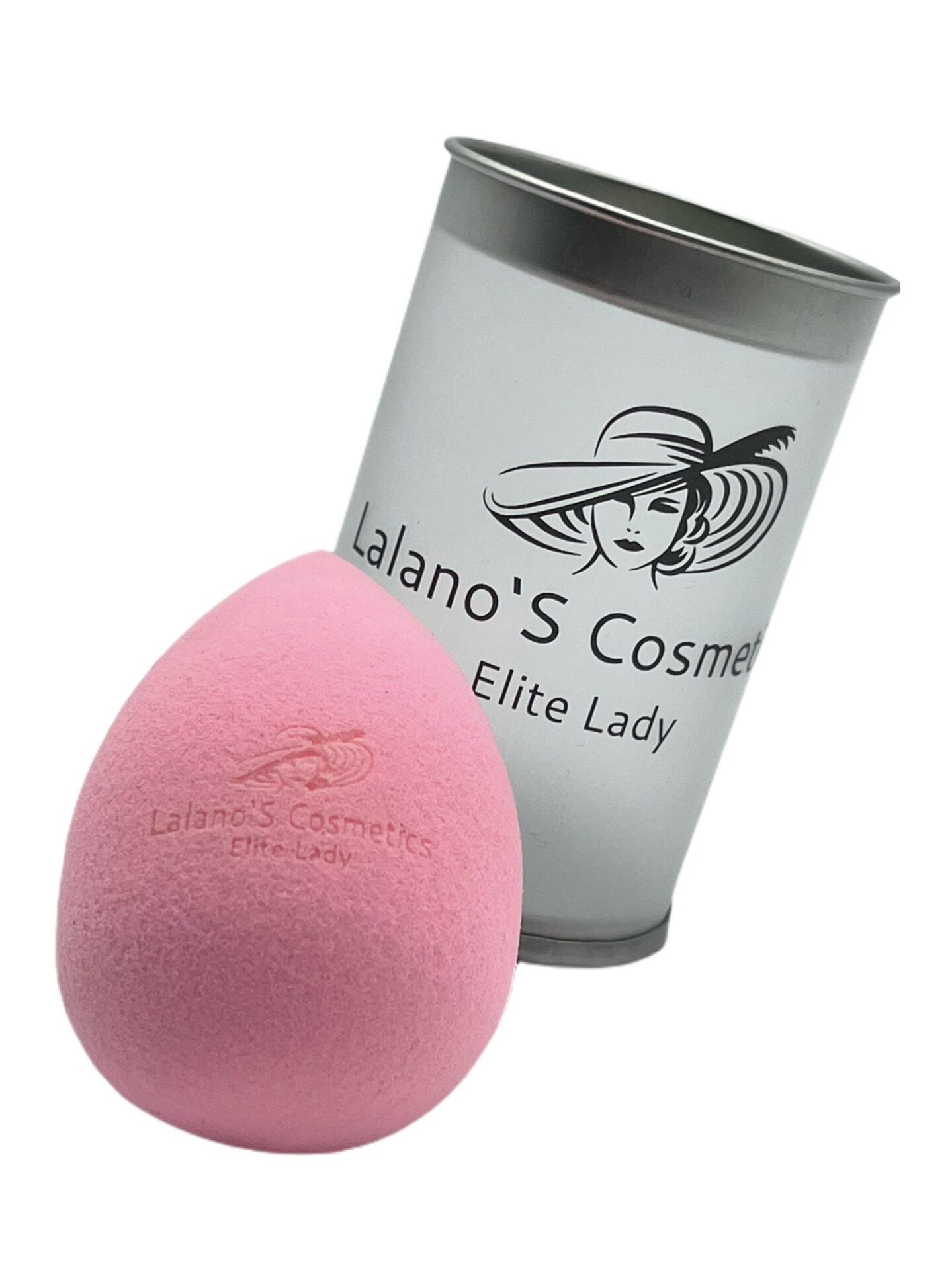 Make-Up Schwamm Rosa 2-tlg. – rosa Schwamm vor schräger Dose