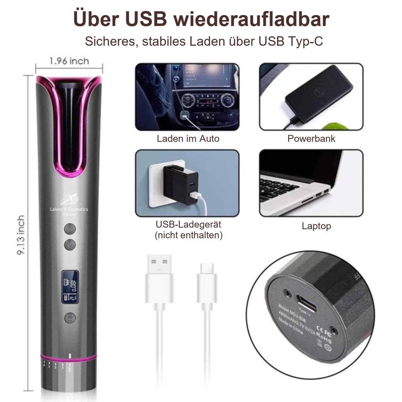 Smart Hair Curler - kabelloser Lockendreher – Ladeanschluss