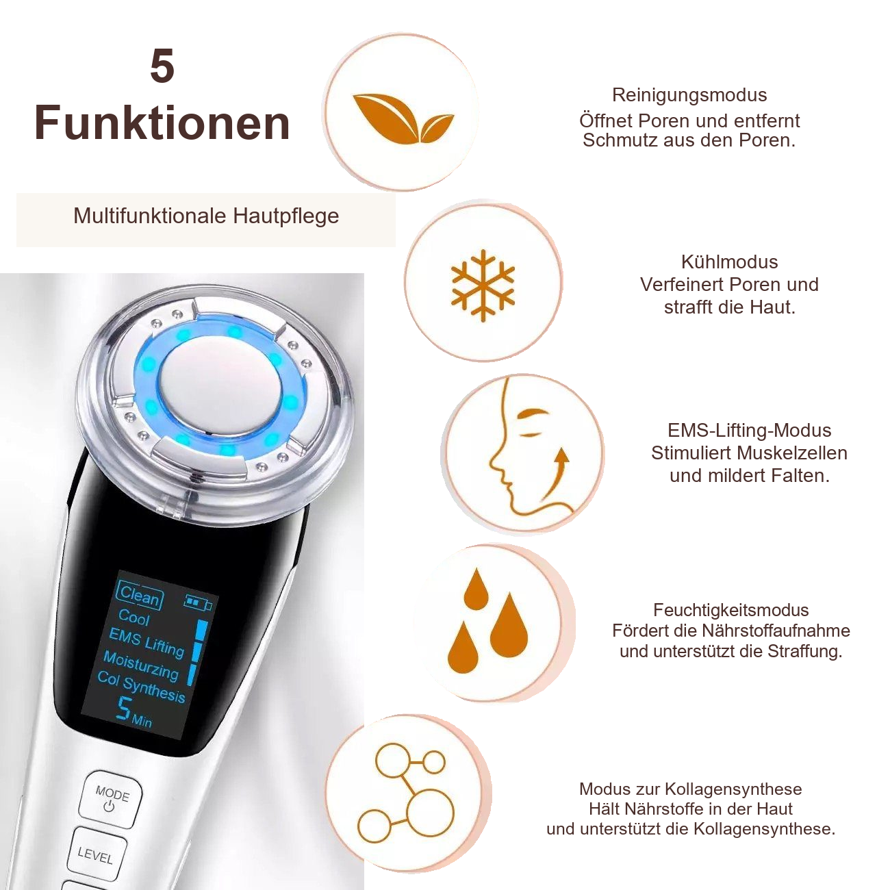 Anti-Aging-Gerät, EMS Hot & Cool – Modusübersicht