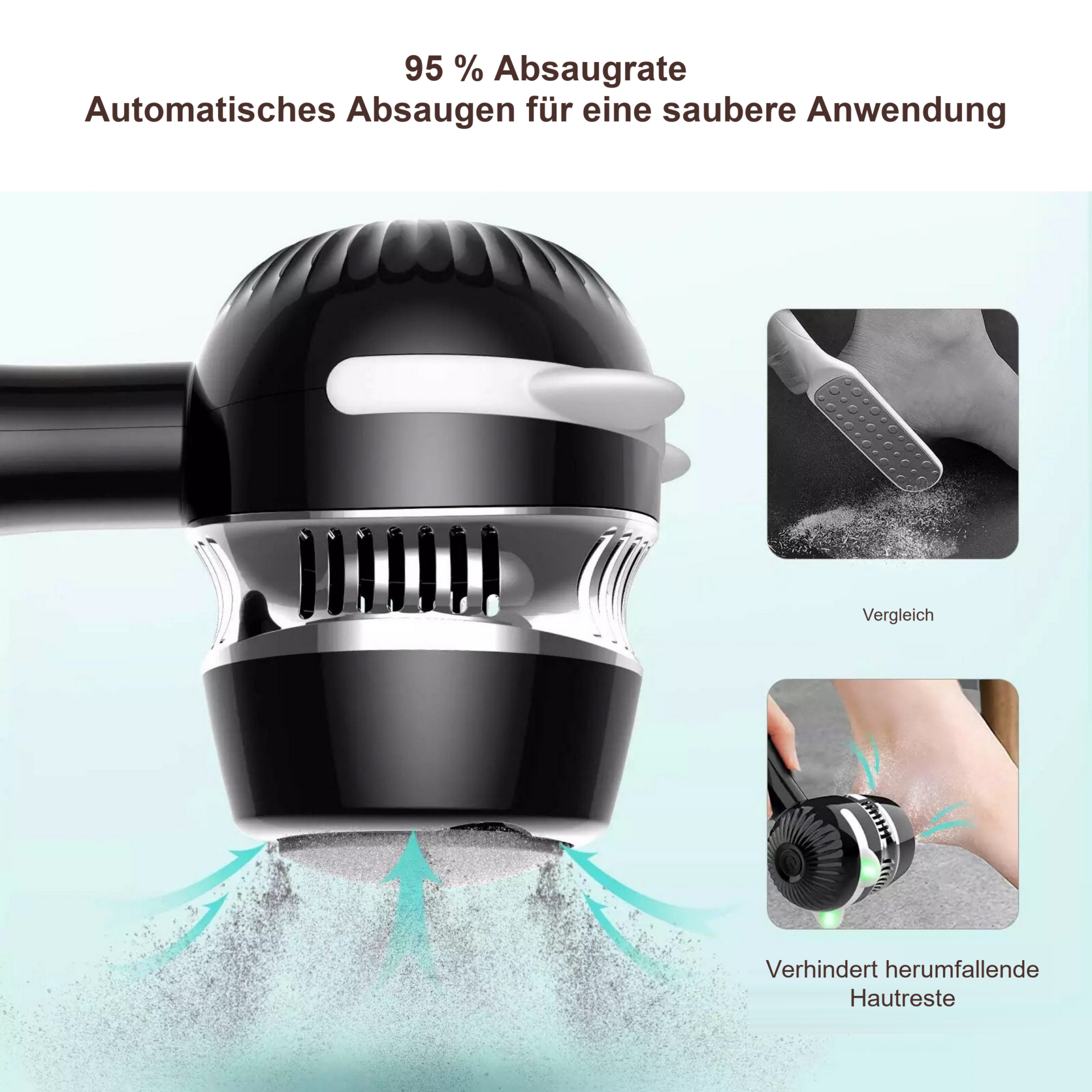 Soft Feet Hornhautentferner – Unterseite im Schnitt mit Darstellung der Staubabsaugung