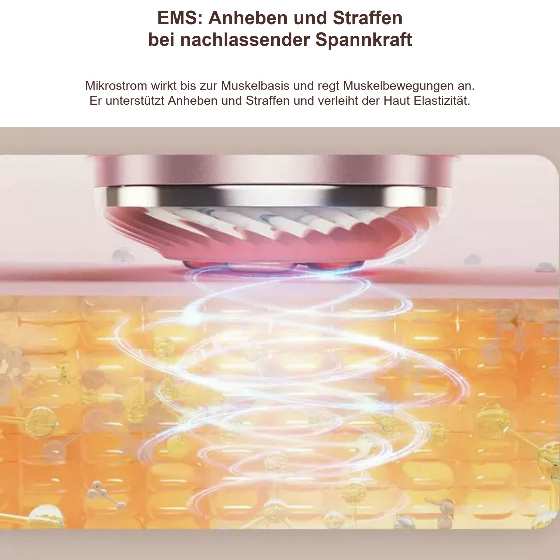 V-Face- dreifach Anti-Aging Gerät – EMS-Kopf mit Stromlinien über Hautquerschnitt