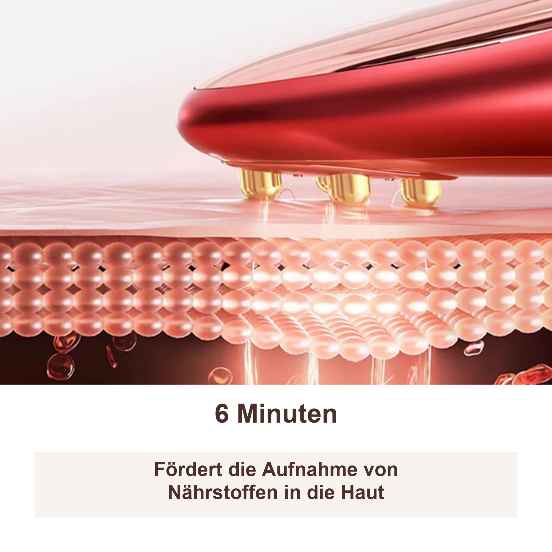 Eye Catcher - Anti-Aging-Gerät – Kontaktpunkte auf Hautquerschnitt mit Aufnahme-Grafik