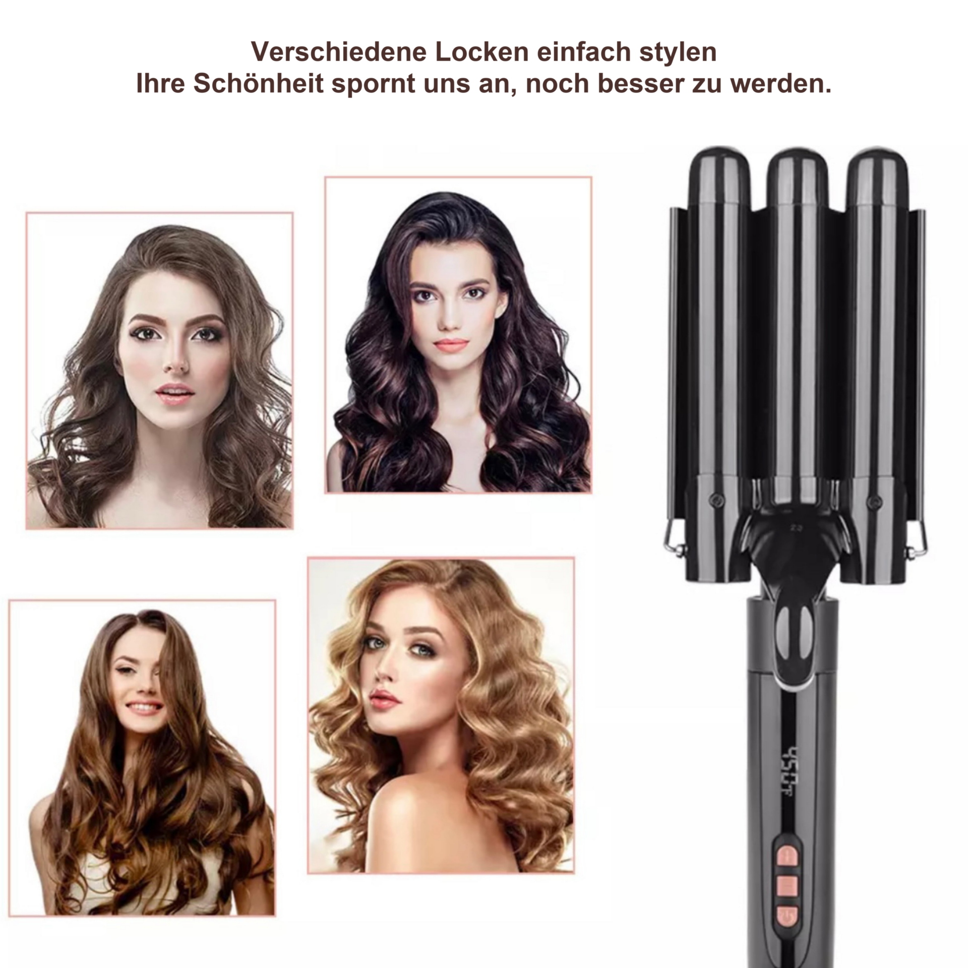 Lockenstab 5 in 1 Multifunktion Lockenstylist – Vier unterschiedliche Lockenfrisuren neben dem Wellenaufsatz