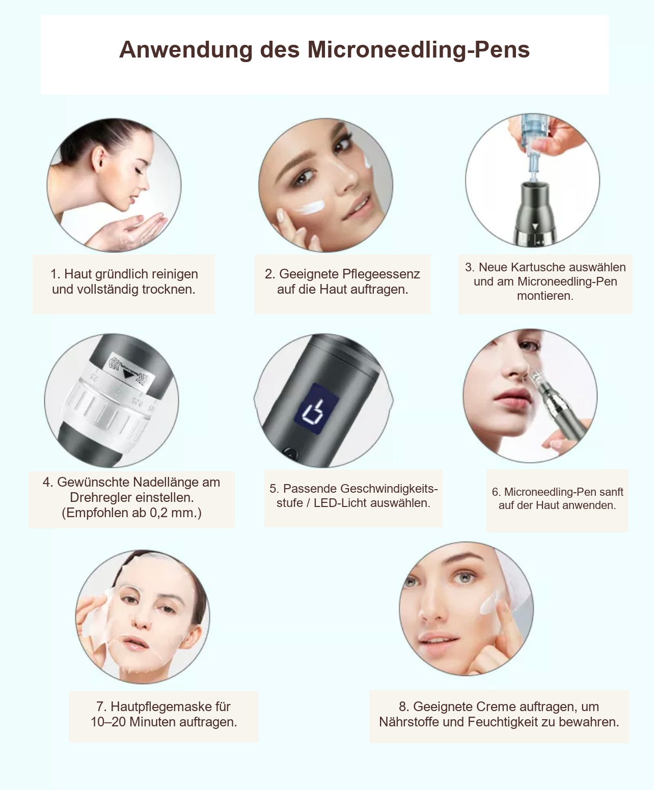 Micro-Needling Doktor Needle Pen, Derma Pen – Acht bebilderte Schritte zur Pen-Anwendung