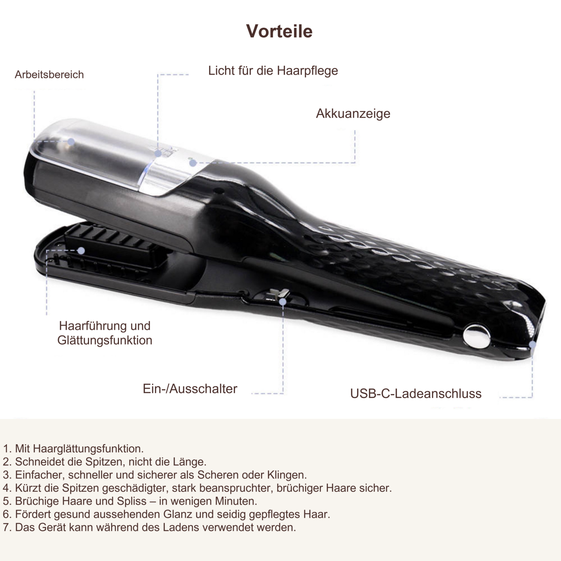 Haarschneider Smart Hair Spliss Trimmer Split Ender – Schalter und Anschlüsse