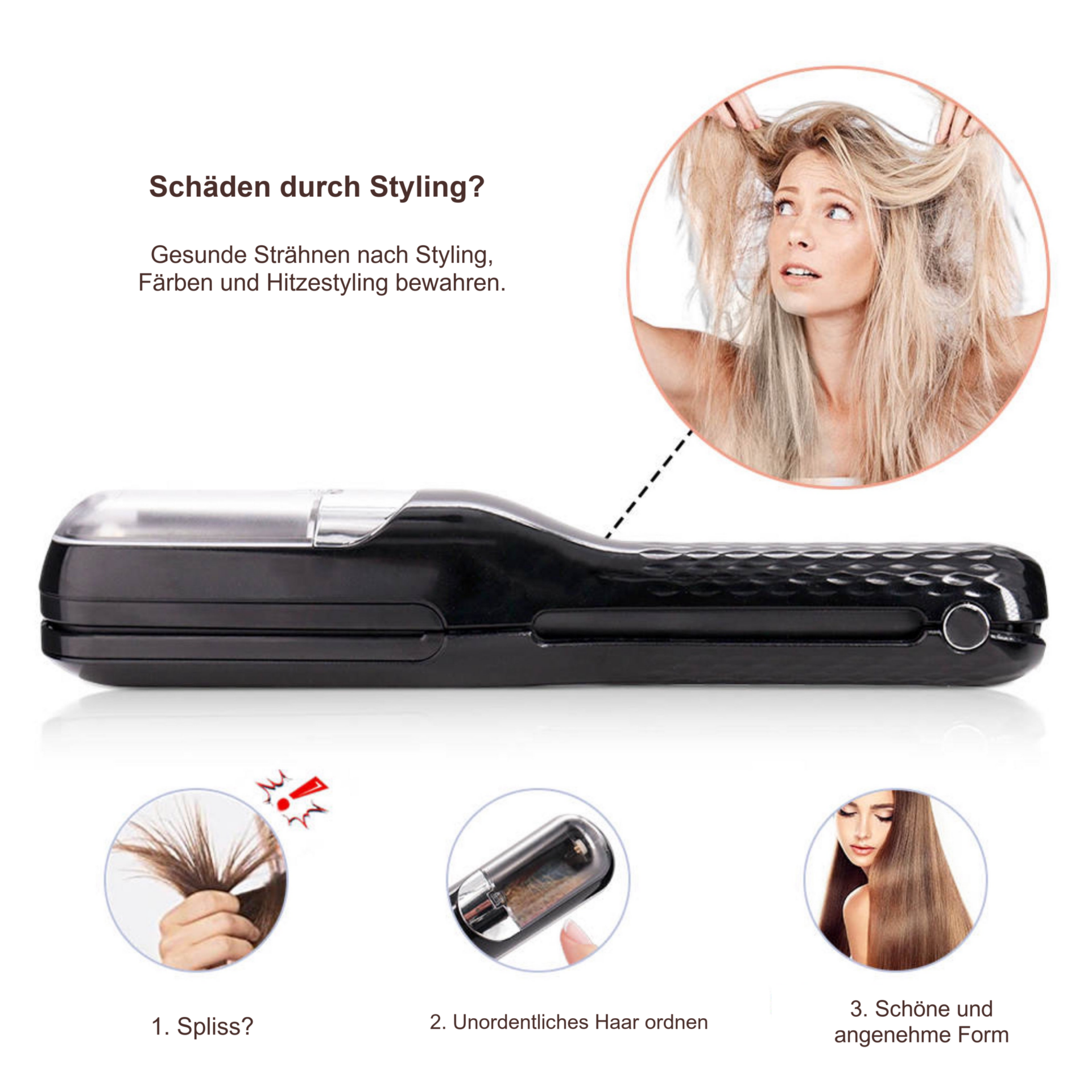 Haarschneider Smart Hair Spliss Trimmer Split Ender – Geschlossener Trimmer und Ablauf bei Spliss