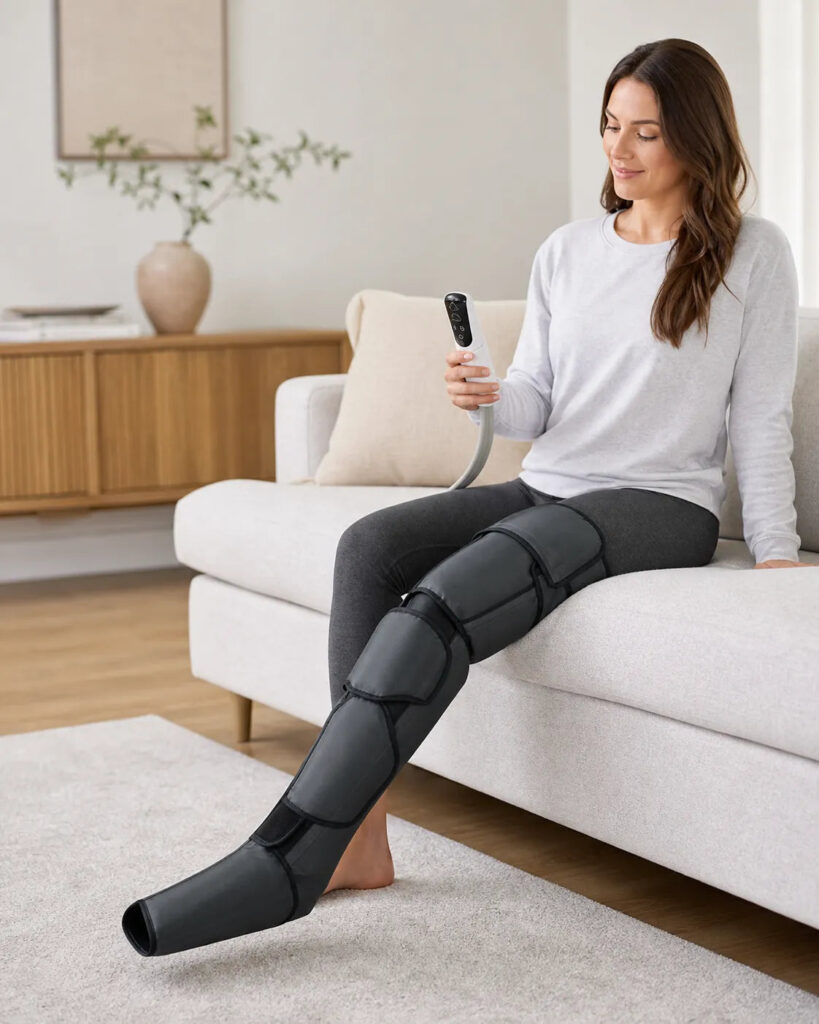 Lymphdrainage & Therapiegerät – beide Beine im Sitzen