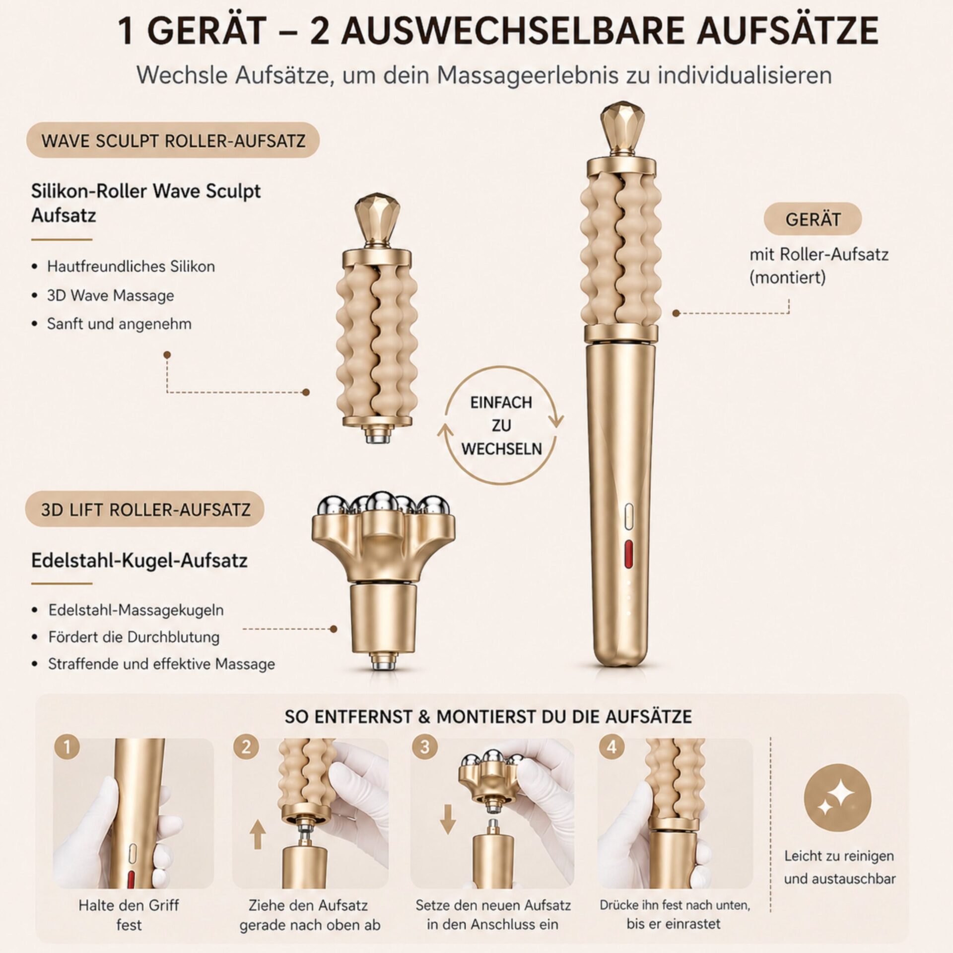 Gesichtsmassagegerät 2-in-1 Beauty Massager Lalano’S Cosmetics Sculptlift Pro – zwei Aufsätze und Wechsel