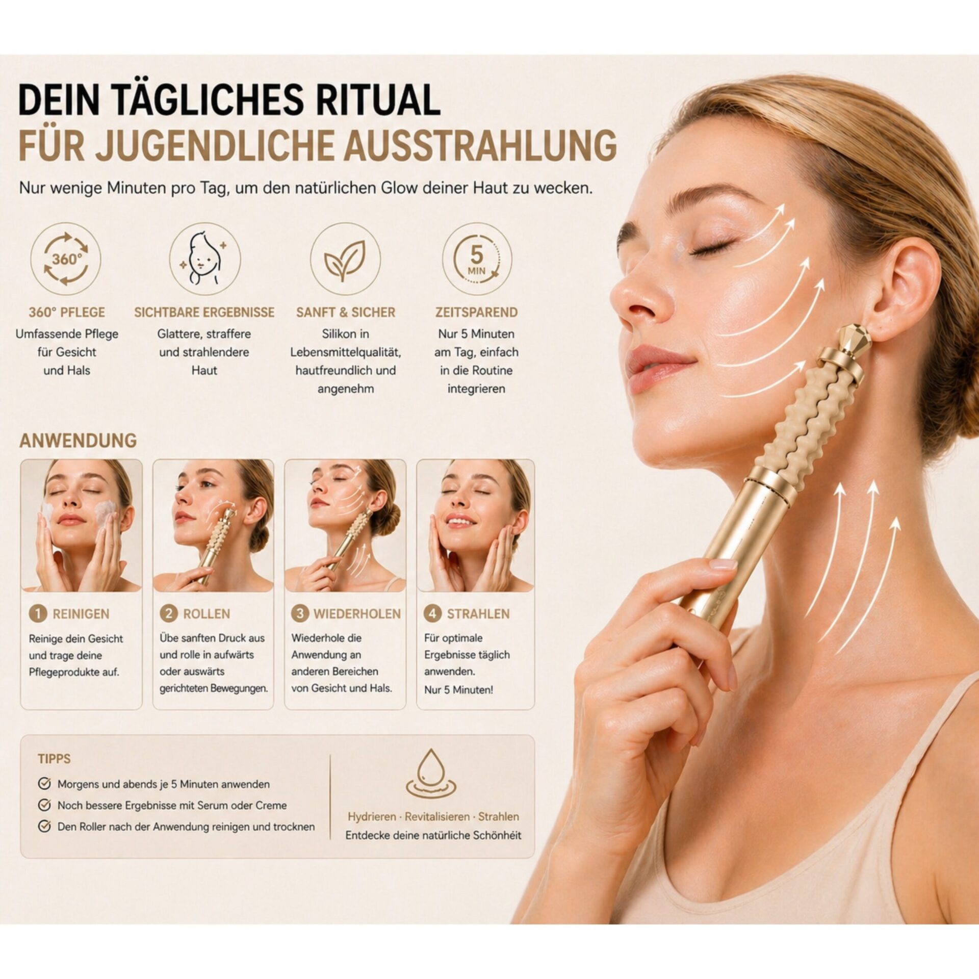 Gesichtsmassagegerät 2-in-1 Beauty Massager Lalano’S Cosmetics Sculptlift Pro – Sculptlift-Pflegeritual mit Anwendungsrichtungen
