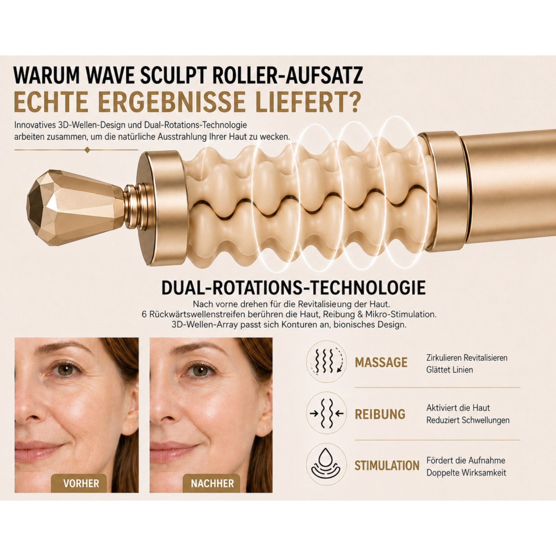 Gesichtsmassagegerät 2-in-1 Beauty Massager Lalano’S Cosmetics Sculptlift Pro – Duale Rotation des Wellenrollers mit Vergleichsmotiv