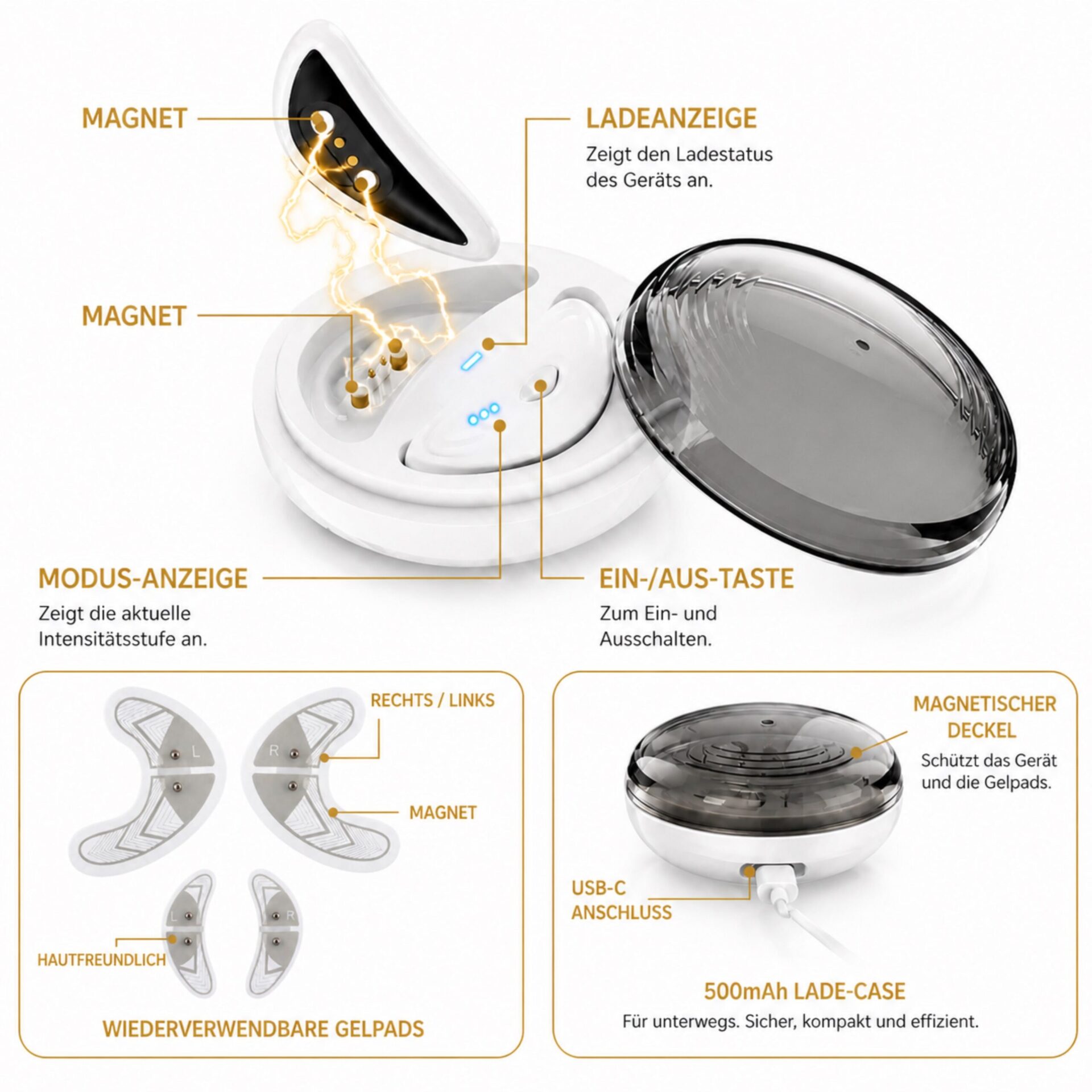 Gesichtsmassagegerät LUMIÉRA EyeLift Pro Augenmassagegerät mit Rotlicht & Mikrostrom – Ladeetui und Pads