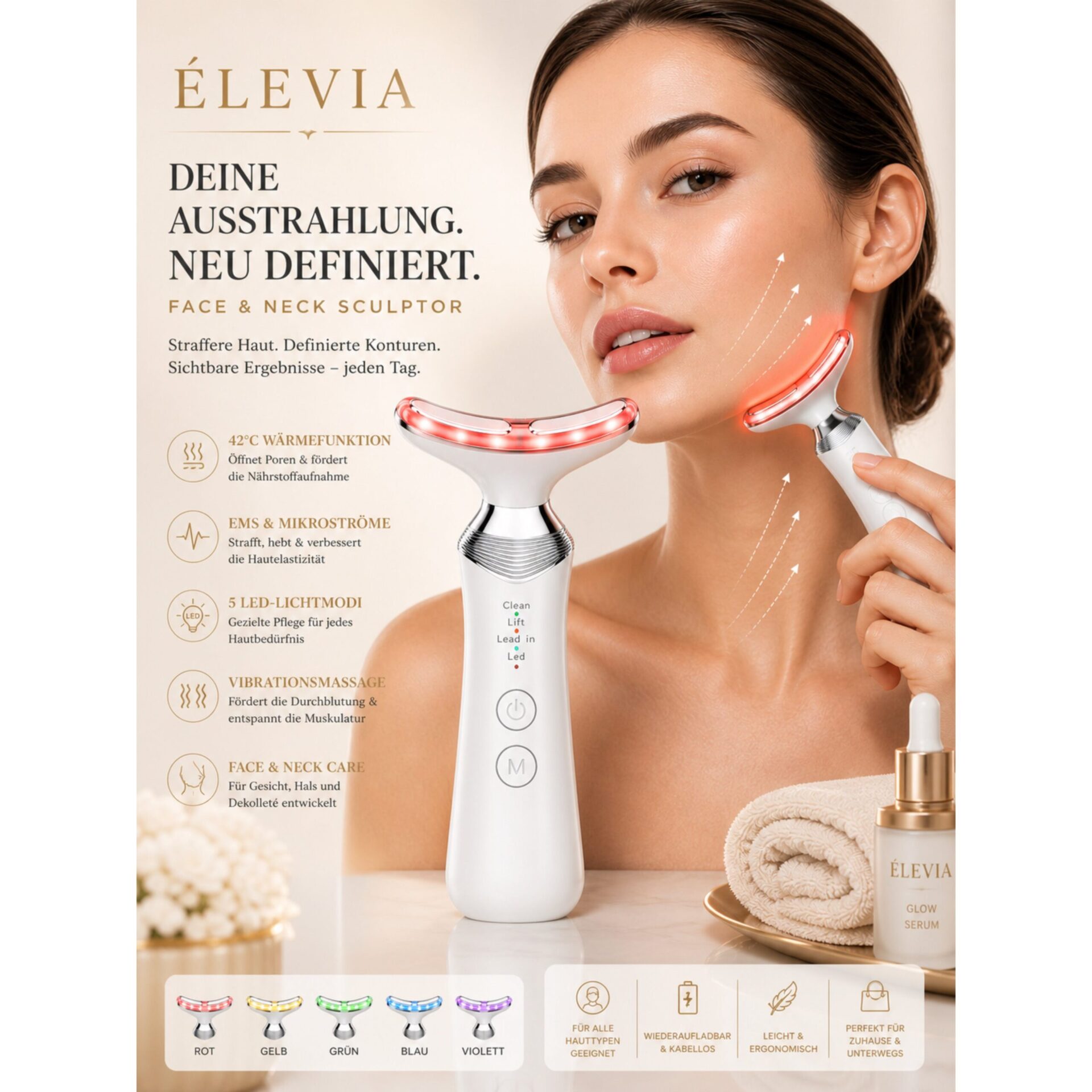 Gesichtsmassagegerät ÉLEVIA Face & Neck Sculptor mit EMS, Wärmefunktion & Vibrationsmassage – ÉLEVIA an Gesicht und Kiefer