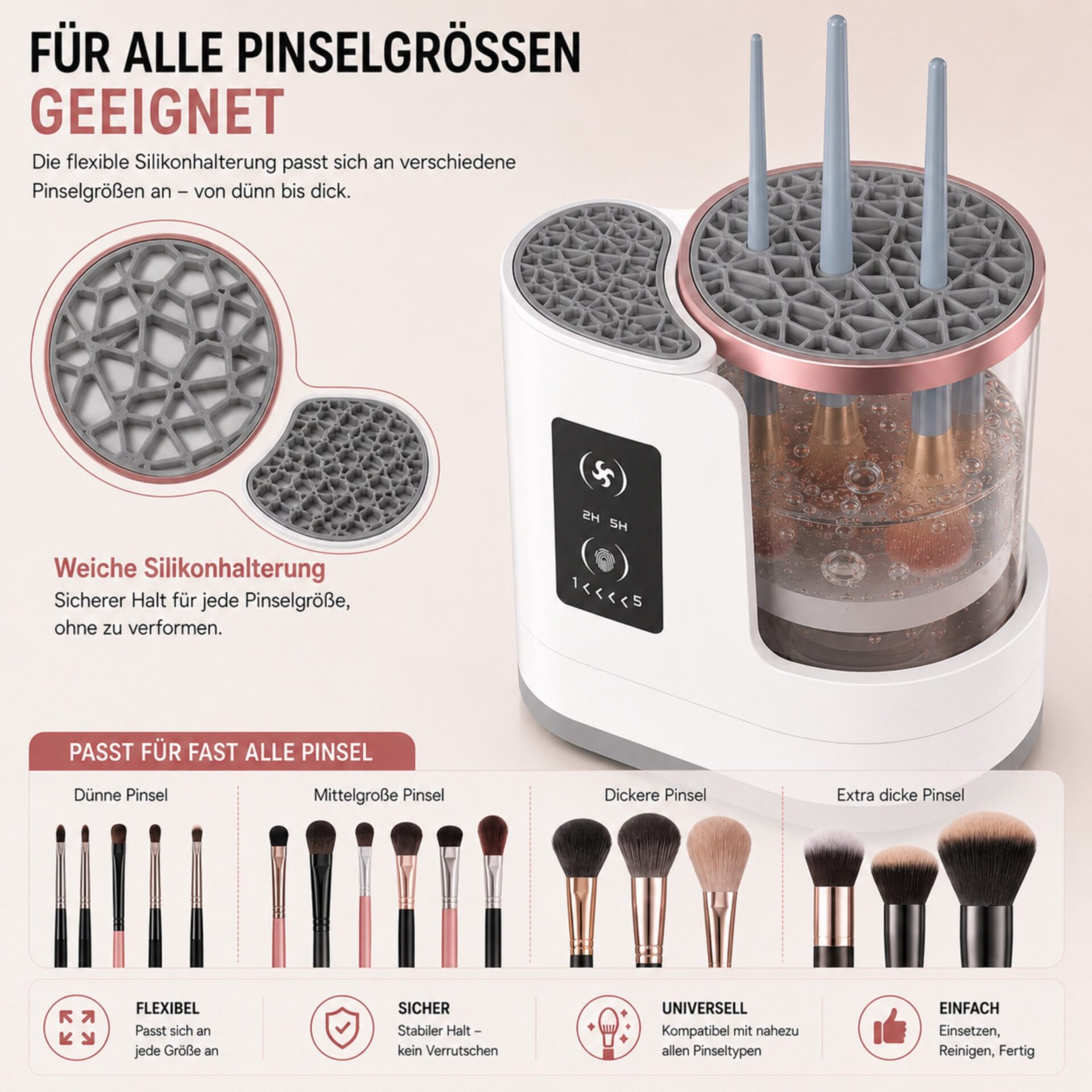 Kosmetikpinsel-Set LUMIBRUSH 3-in-1 Pinselreiniger & Trockner – Pinselhalter und Größen