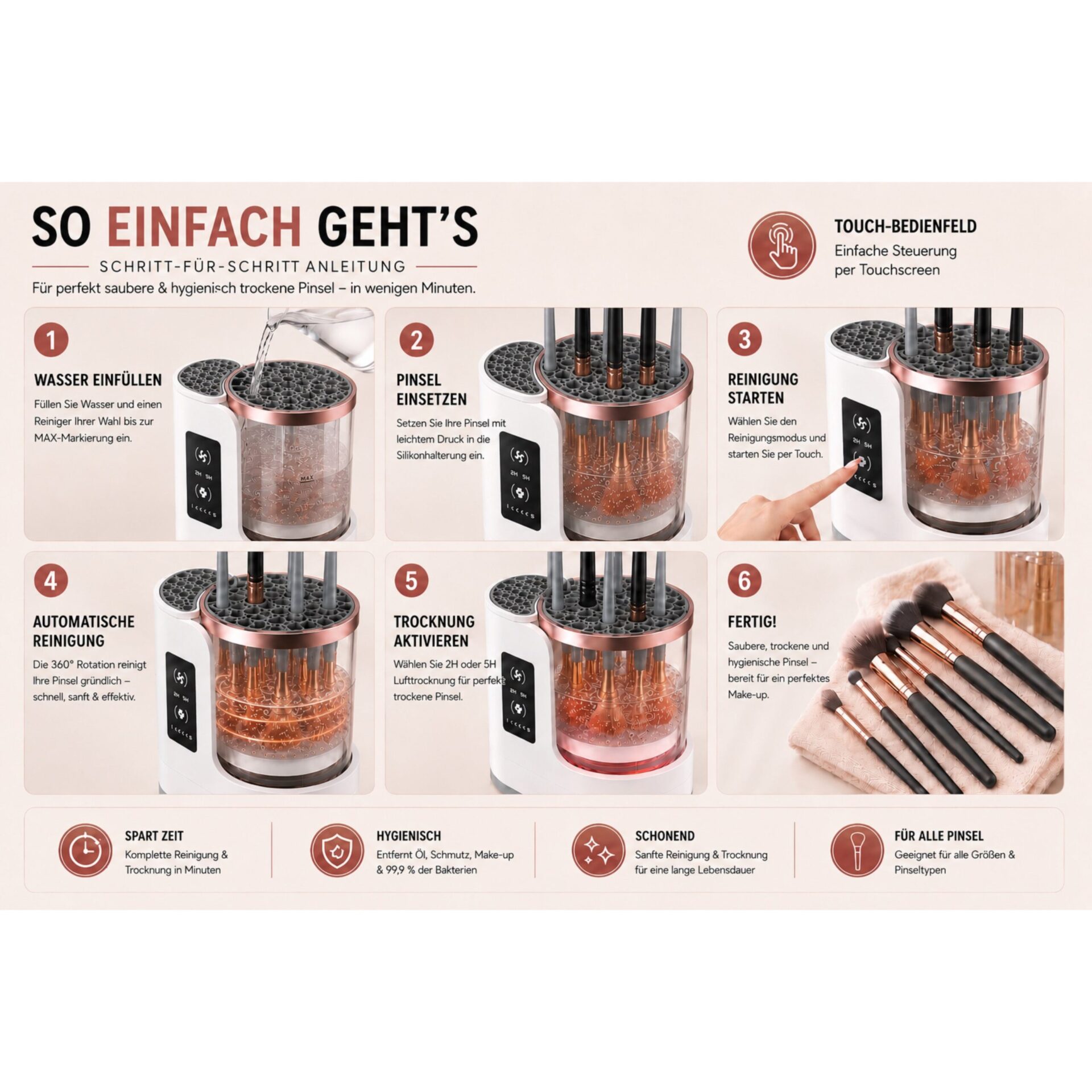Kosmetikpinsel-Set LUMIBRUSH 3-in-1 Pinselreiniger & Trockner – Reinigung und Trocknung
