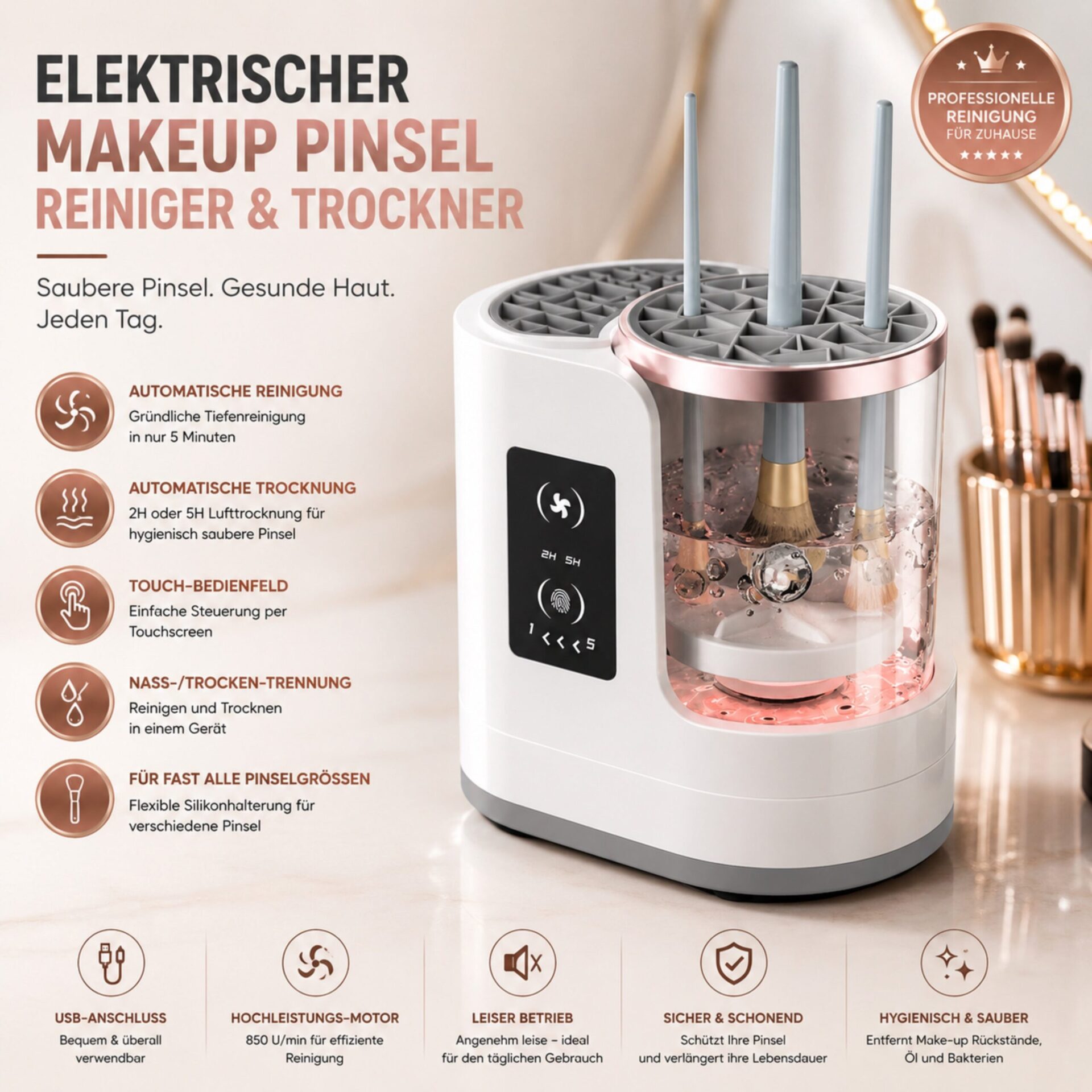 Kosmetikpinsel-Set LUMIBRUSH 3-in-1 Pinselreiniger & Trockner – Pinselreiniger und Funktionen