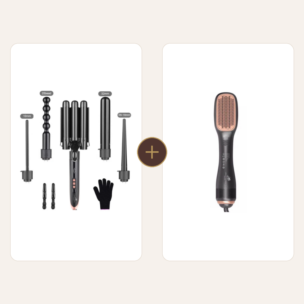 Locken & Volumen-Set: 1 × Lockenstab 5 in 1 Multifunktion Lockenstylist + 1 × 3 in 1 One Step Volumizer Hair Dryer 1200W